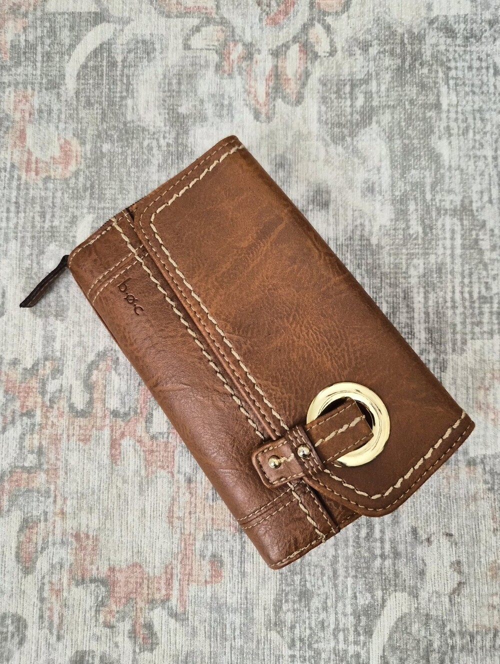 B.O.C. Brown Leather Wallet with Gold Ring Accent
